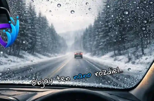 Nano ochrana autoskla na zimu / Nano Slovakia 20 Nano ochrana autoskla na zimu počas jazdy v daždi a snehu – hydrofóbny efekt odpudzuje vodu a zlepšuje viditeľnosť cez čelné sklo.