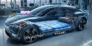 Nano batérie pre elektromobily s priehľadným pohľadom na batériový systém