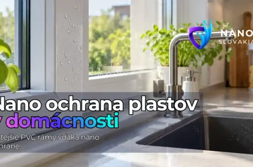 Nano ochrana plastov: kde sa oplatí / Nano Slovakia 34 Nano ochrana plastov na bielych PVC okenných rámoch v kuchyni s viditeľným hydrofóbnym efektom a kvapkami vody.